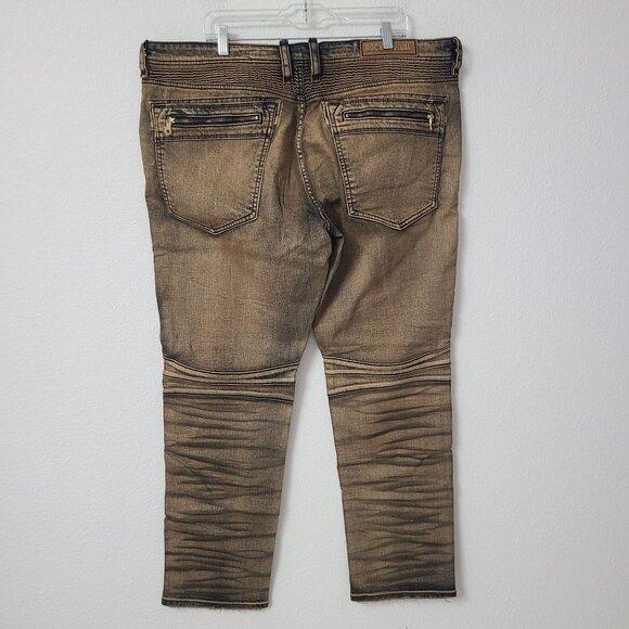 Rock Revival Elliot Moto Denim Jeans Size 42x34 Brown